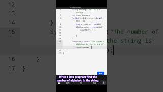write a java program find the number of alphabet in the string.#coding #java #programming