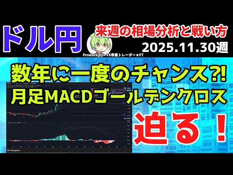【数年に一度のチャンス⁈月足MACDゴールデンクロス迫る！】ドル円の来週の相場分析と戦い方 2025.11.30週　#fx #fx初心者 #ドル円 #テクニカル分析 #投資 #macd