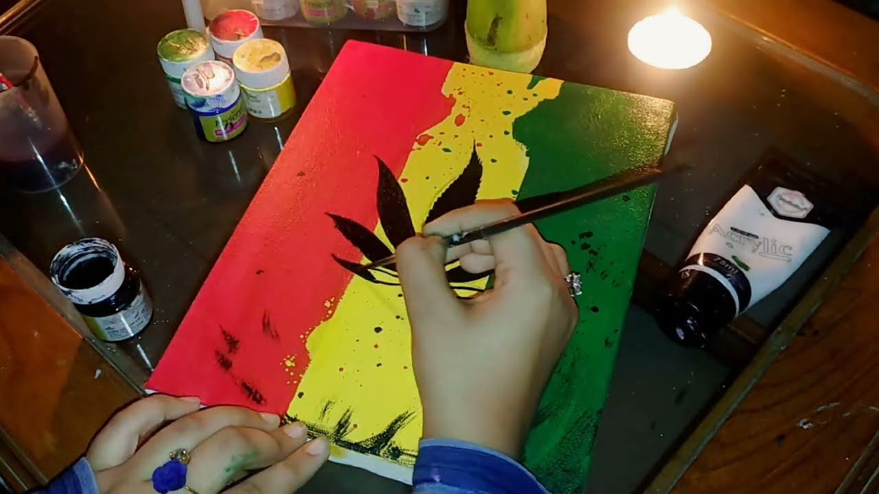 MARIJUANA WEED LEAF PAINTING with Acrylic colour// Aesthetic #tutorial#acrylicpainting