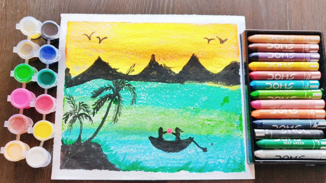 photo Sunset Easy Simple Waterfall Drawing youtube