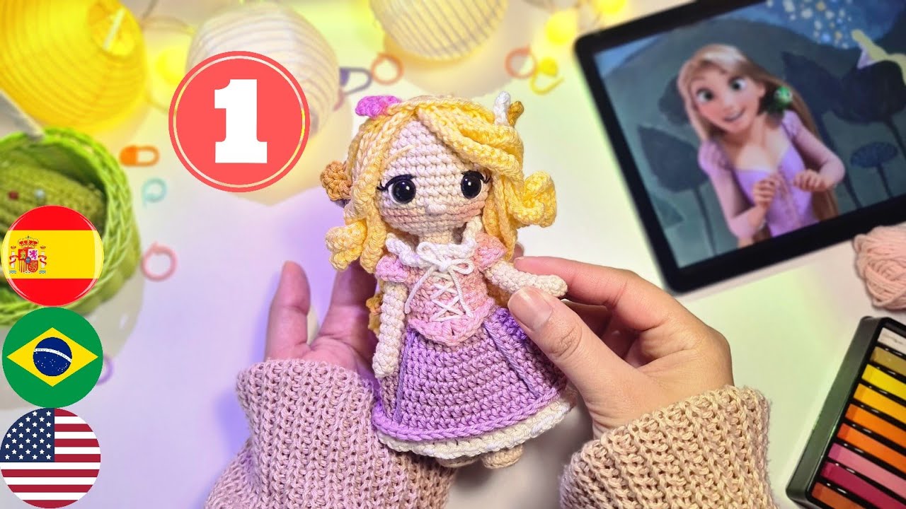 Rapunzel Amigurumi Tutorial | Colección Princesas de Disney | Subtítulos (Ing🇺🇸/Esp🇪🇸/Port🇧🇷)