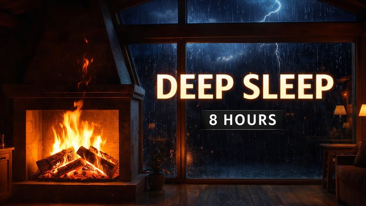 Rainy Night in a Cozy Cabin with Fireplace  Relaxing Rain Sounds for Deep Sleep