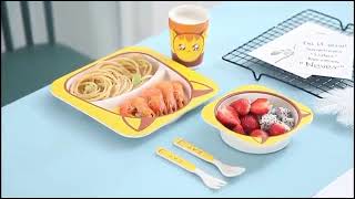 05 Piece Bamboo Fiber Kids Dinner Set - Dinnerware Tableware - Baby Feeding Set