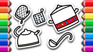 How To Draw And Color Kitchen Objects Drawing Coloring Pages For Kids