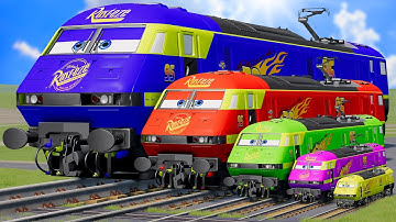 Big & Small Colors Trains Lightning Mcqueen vs Train | BeamNG.Drive