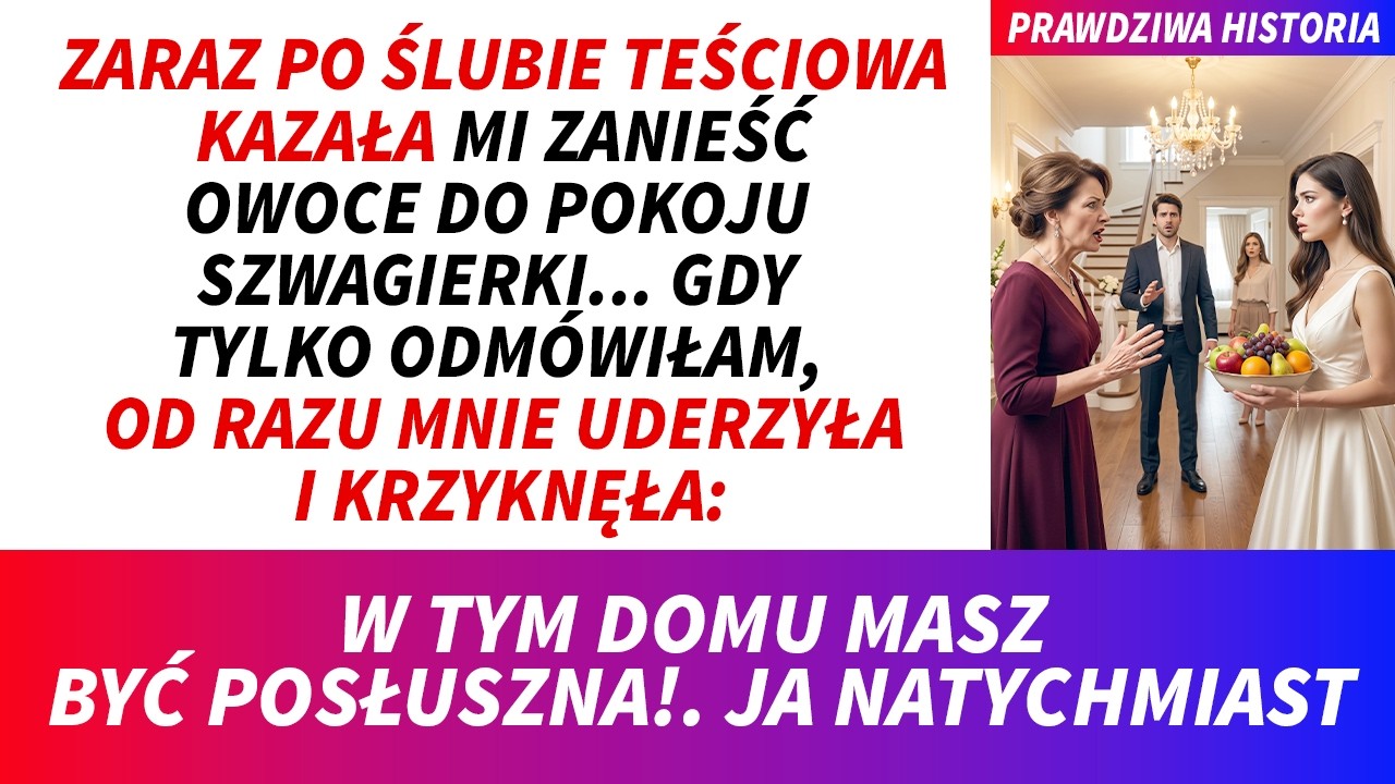 Teściowa uderzyła mnie w twarz, bo nie chciałam zanieść owoców do pokoju dorosłego szwagra. Krzyknęła: „W tym domu trzeba być posłusznym. Jesteś synową, więc masz robić, co ci każę." Stałam przed...