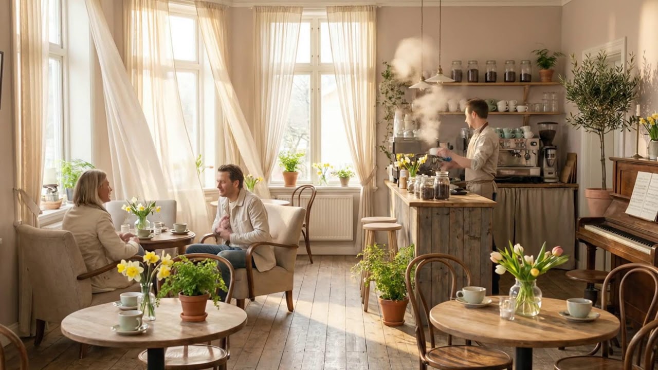 咲き誇る中での穏やかなジャズ 🌿☕ 平穏な雰囲気