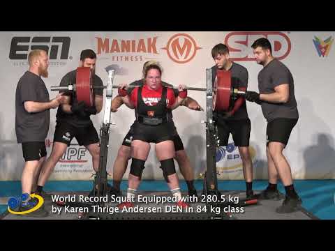 World Record Squat Equipped with 280.5 kg by Karen Thrige Andersen DEN in 84 kg class