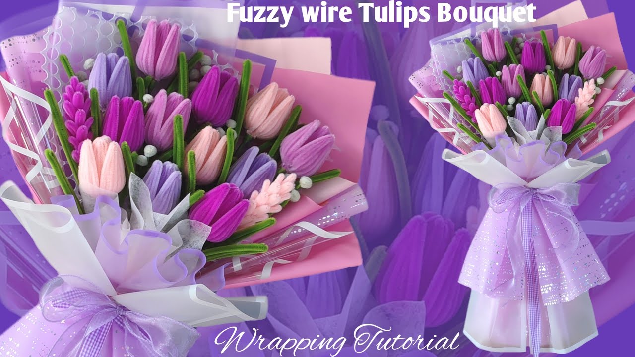 Fuzzy wire tulips bouquet #pipecleanerbouquet #fuzzywireflower