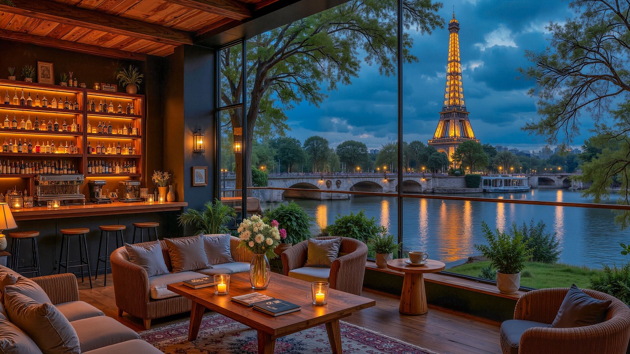 Eiffel Tower Night Jazz 🌙 Romantic Paris Café Music for Relaxing & Calm