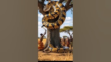 Giant Python Caught on Tree | Tribal Man vs Huge Snake 🐍 | Shocking Jungle Scene #shorts