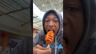 Trying Korean Corn Dogs