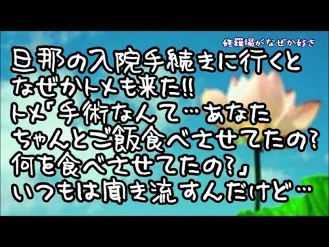 【修羅場】旦那の扁桃腺手術のため手続きに行くとなぜかトメも来た→トメ「かわいそうに手術なんて…あなたちゃんとご飯食べさせてたの？何を食べさせてたの？」いつもは聞き流すんだけどイライラしてた私は…