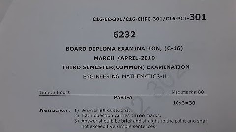 Diploma - C 16 Maths 2 - Previous Year Question Paper Solution - paper 2