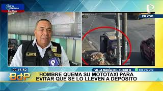 VMT: hombre quema su mototaxi para evitar que se la lleven al depósito