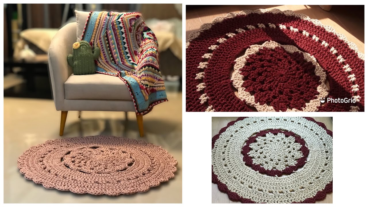 باترون سجاده/مفرش باحلى خيط مكرميه سميك crochet rug