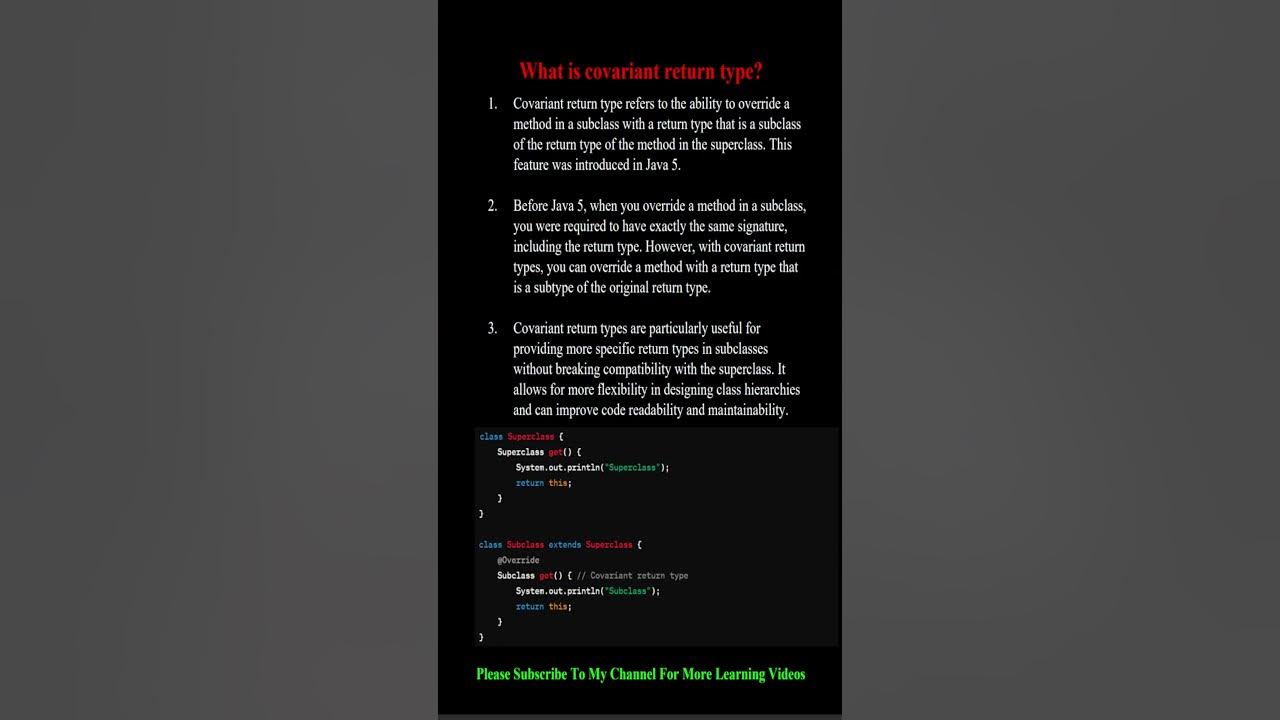 What is covariant return type in Java?#shorts #youtubeshorts #java # ...