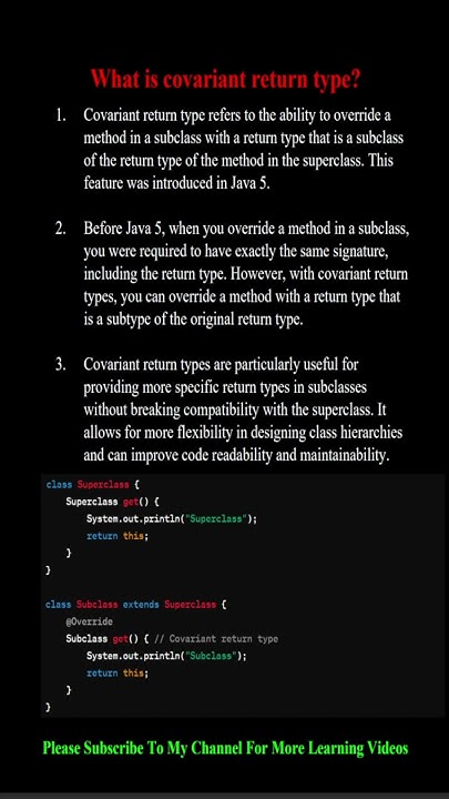 What is covariant return type in Java?#shorts #youtubeshorts #java # ...