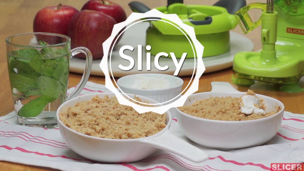 Sliacy SLICY- קראמבל תפוחים עם קולפן ופורס הפירות מבית סלייסר - YouTube
