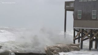 With strong winds and high surf expected, beach at Buxton closed as house collapses feared