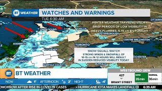 Snow squall watches outside the GTA, some trace snow in Toronto