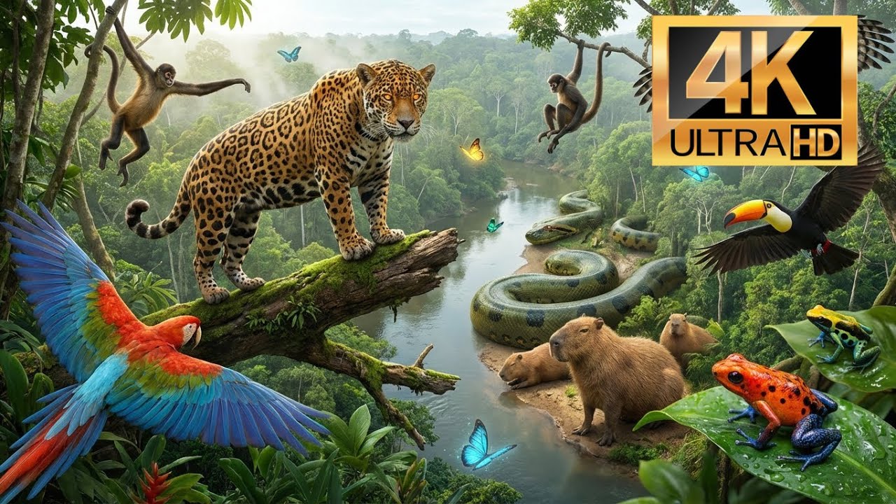 Amazon Jungle 4K – Rare Birds Monkeys and Jaguars And Many Animals | Relaxing Nature Sounds Video