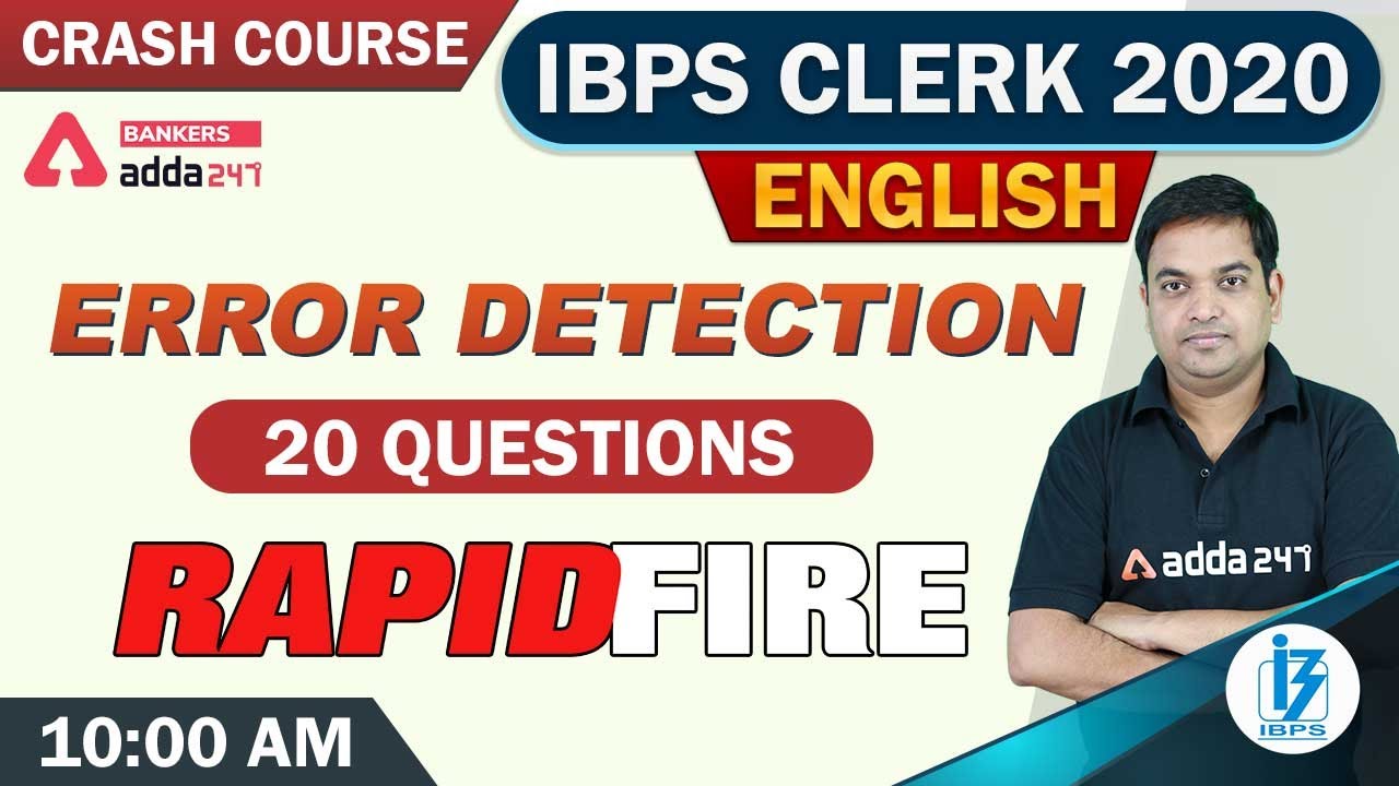 IBPS CLERK 2020 | English | Error Detection | 20 Questions | Rapid Fire