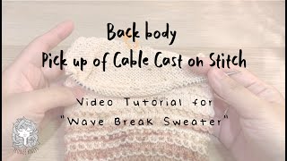 Wave break sweater tutorial - picking up the cable cast on stitch at the back body