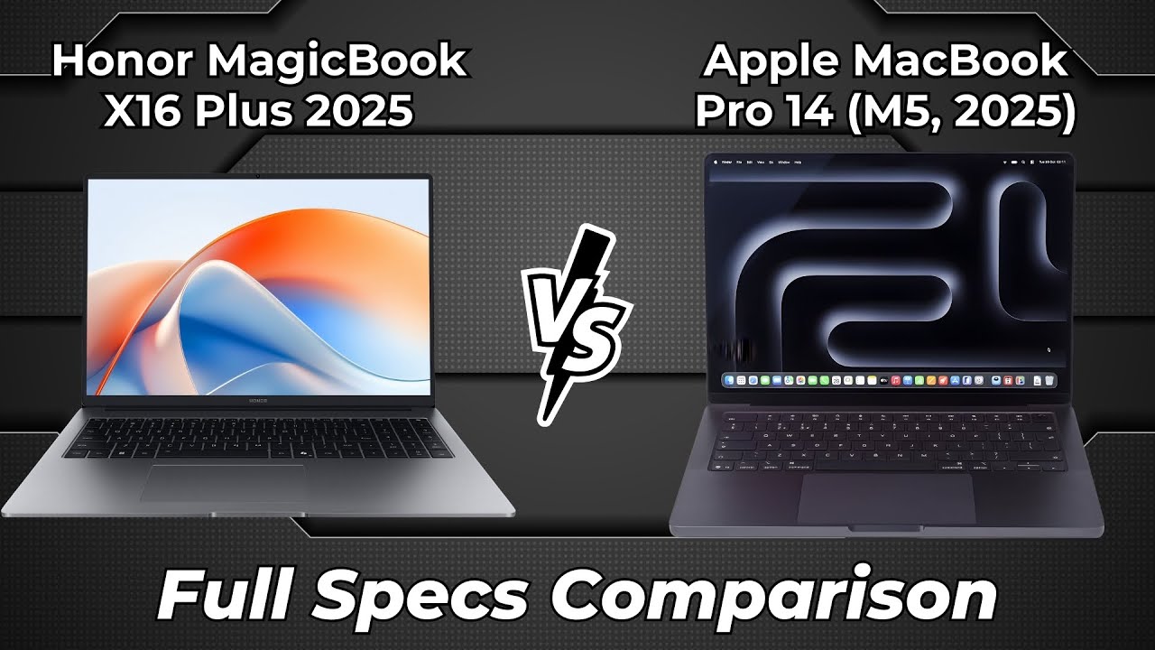 Honor MagicBook X16 Plus 2025 vs Apple MacBook Pro 14 M5 2025 🔥 Full Specs Comparison