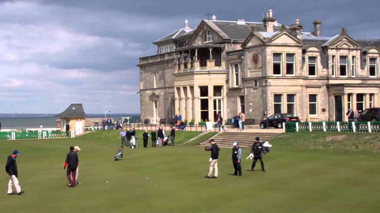 April Afternoon Golfers 18th Green Old Golf Course St Andrews Fife