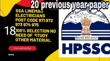 ELECTRICIAN PAPER FULLY SOLVED HELD OF 10 SEPTEMBER 2022 HPSSC ... SSA LINEMAN  HPSSC PYQP (Part -1)
