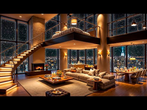 Winter Night Jazz Harmony Relax In Luxury NYC Apartment Ambience With Tender Jazz Saxophone Music