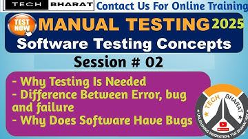 Why Testing | Why software has bugs | SDLC | Error, Bug, & Failure | Manual testing | Seesion 2