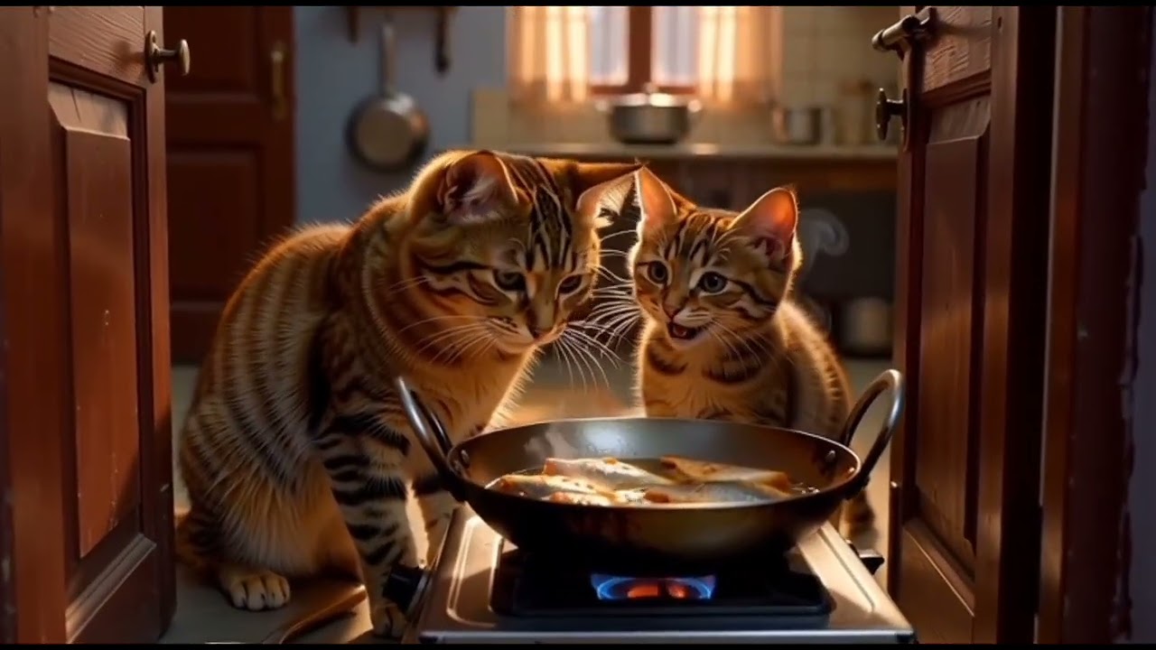 Morning view and making fish by cat