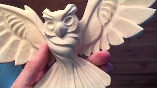 WOODEN SCULPTURE | POWER CARVING | THE GREAT RED OWL WOOD CARVNG