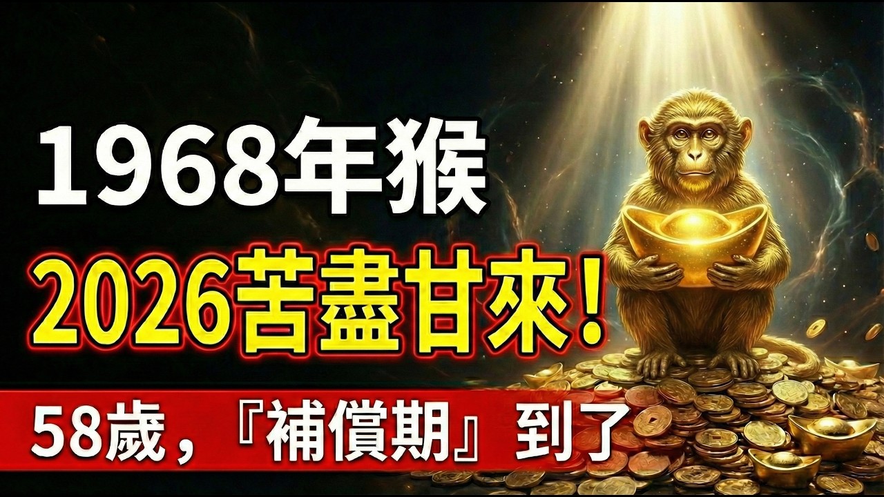 1968年猴，你這些年受的苦，2026老天要翻倍還你了！今年你迎來『補償期』：這3種霉運徹底消失，擋都擋不住！#1968年屬猴 #2026生肖猴運勢 #屬猴2026運勢 #轉運 #1968年生肖猴