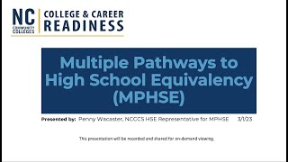 Multiple Pathways to High School Equivalency (MPHSE) Training