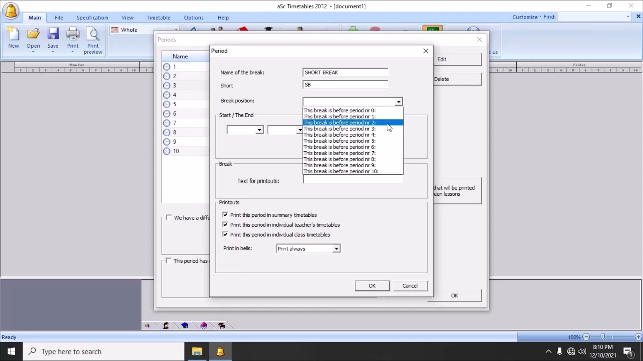 How to create periods on the ASC timetable.