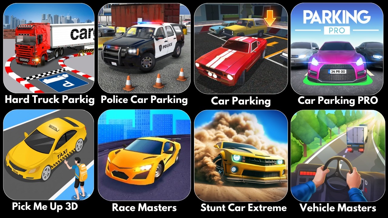 Vehicle Masters,Truck, Police Car, Bus, Parking Pro,Stunt Car Extreme,Race Masters,Pick Me Up