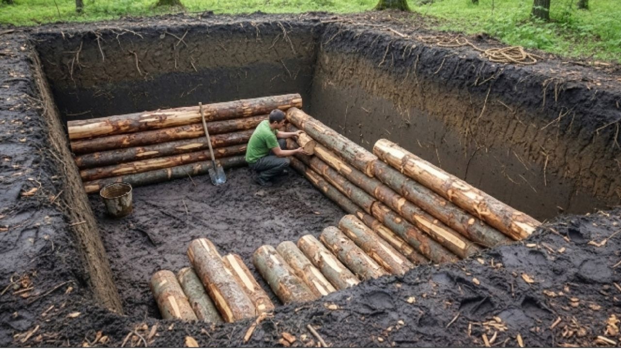 Người Đàn Ông Một Mình Xây Nhà Gỗ 2 Phòng Dưới Lòng Đất by @bushcraftua