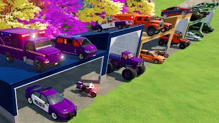 TRANSPORTING CARS, AMBULANCE, POLICE CARS, FIRE TRUCK, MONSTER TRUCK OF COLORS! WITH TRUCKS! - FS 22