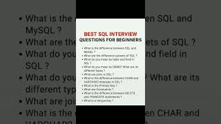 Best SQL interview questions for beginners #developers #programmer #javaprogramming #sql #sqlqueries