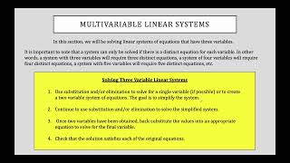 Precalculus - Chapter 7.3.1 Intro to Solving Multivariable Linear Systems