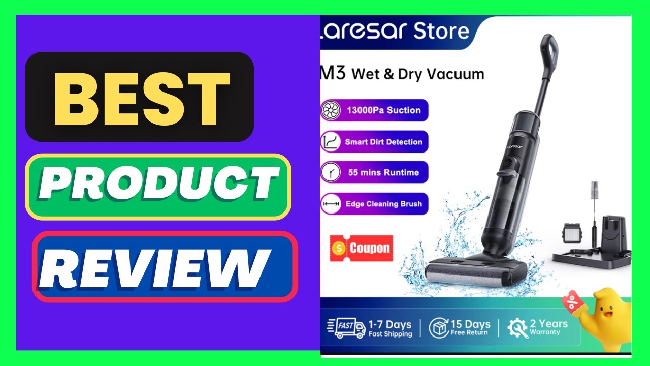 Laresar M3 Cordless Wet Dry Vacuum Cleaner Mop, Edge Cleaning 55min Auto Suction Floor