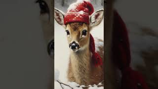 This season's must-have The Christmas Deer Doe in Red Hat Printable Digital Wall Art Decor!