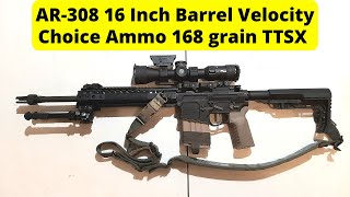 AR-308 16 Barrel Velocity Test (POF Rogue) - Choice Ammunition 168 Grain TTSX