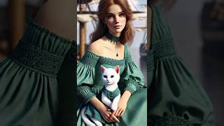 The Girl Sitting On The Ship And The Cat Are Wearing Matching Dresses.