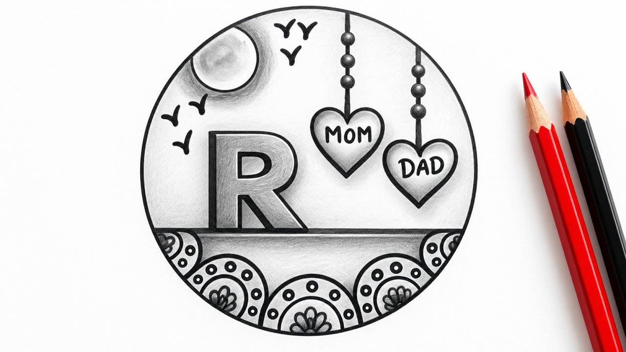 R Letter Drawing ️ Mom Dad Name Art | Easy Pencil Shading #shorts - YouTube