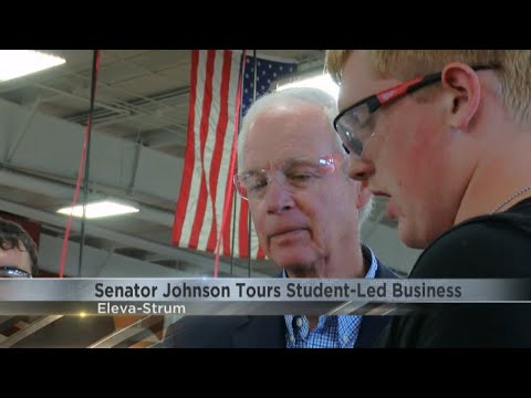 Senator Ron Johnson stopped by Eleva-Strum to encourage apprenticeships for high school students. Senator Ron Johnson tours student-led business at Eleva-Strum High School