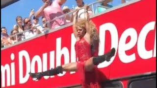 Drag Queen Split Drops Off Double Decker Bus! Palace Miami